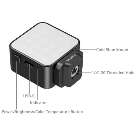 SmallRig 5446C - mini lampa LED do kamer sportowych (światło wypełniające, mocowanie 3w1) - szczegóły